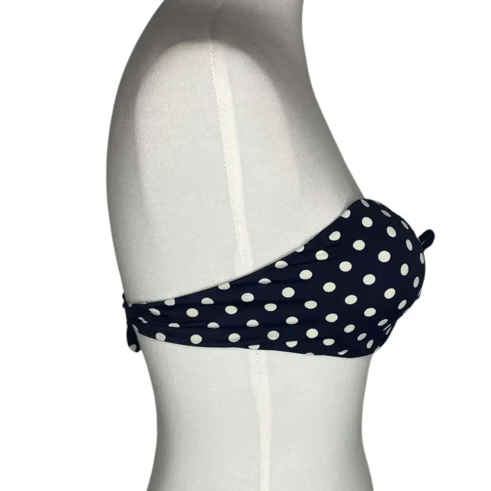 J. Crew Polka Dot Bikini Swim Top Navy Blue Strapless Underwire Size 32D Beach - Picture 7 of 12